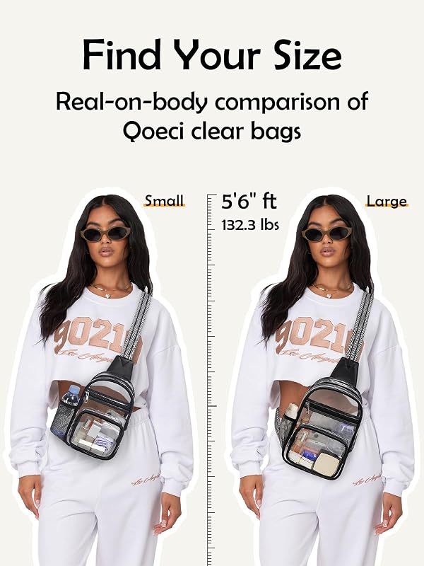 QOECI Clear Bag for Stadium Events, Clear Purses For Women Men, Large Transparent Crossbody Sling Backpack Shoulder Bag for Concerts Sports Gym Travel, Black by QOECI - Image 2