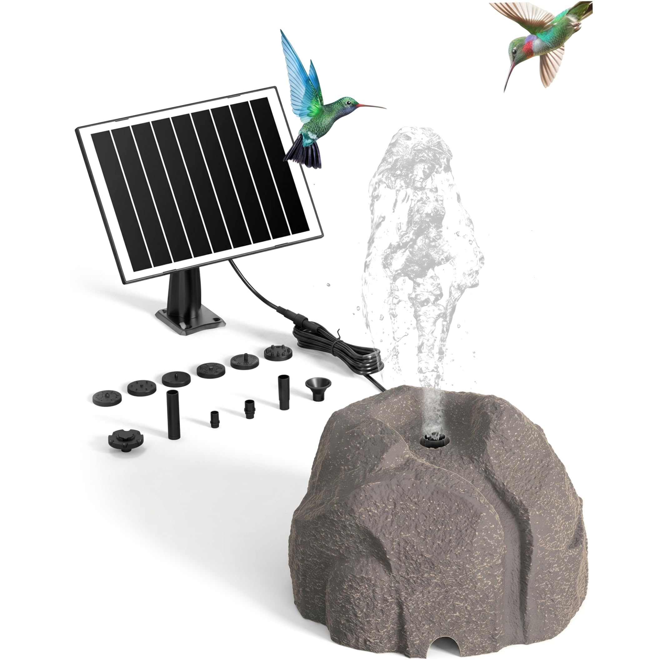 Xoeryoy Solar Fountain for Bird Bath Solar Rock with Auto Dry Shut-Off & Filter for Outdoor Garden Yard (Gray)