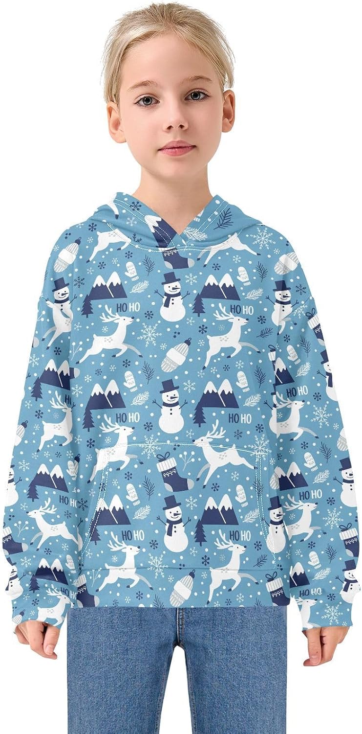 Christmas Deer Snowman Toddler Girls Pullover Hoodie Sweatshirt 4-14Y A2309203