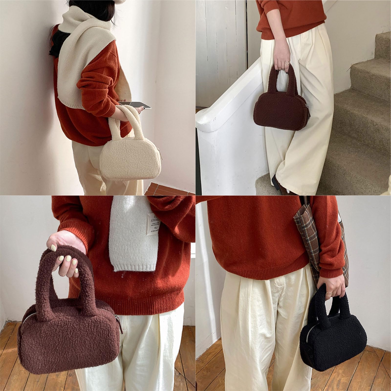 TENYELE Stylish Women Fleece Bag Soft Winter Top Handle Purse and Handbag With Easy Access Zippered Handbags for Everyday Use