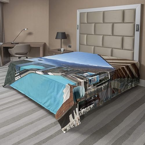 Miniatura 2 de Lunarable Sábana encimera de verano, terraza con piscina y vistas al lago de la casa balcón ocio sueño vacaciones destino, suave cómoda sábana