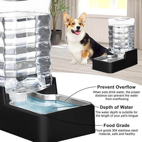 Miniatura 16 de RIZZARI Dispensador de agua para mascotas de acero inoxidable: cuenco de gravedad automático a prueba de fugas de 9 litros grande para gatos perros