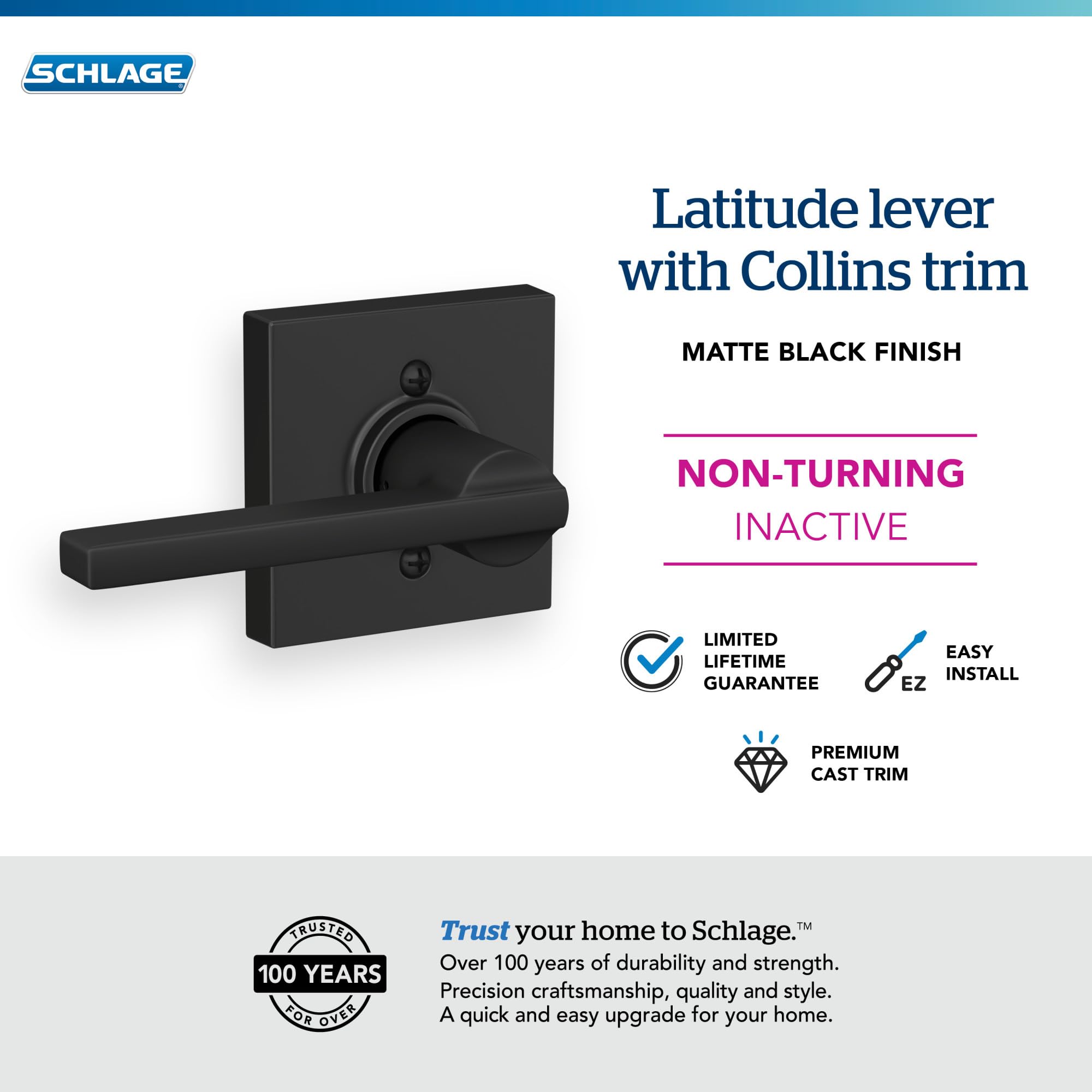 Schlage F170 LAT 622 COL Latitude Lever with Collins Trim Non