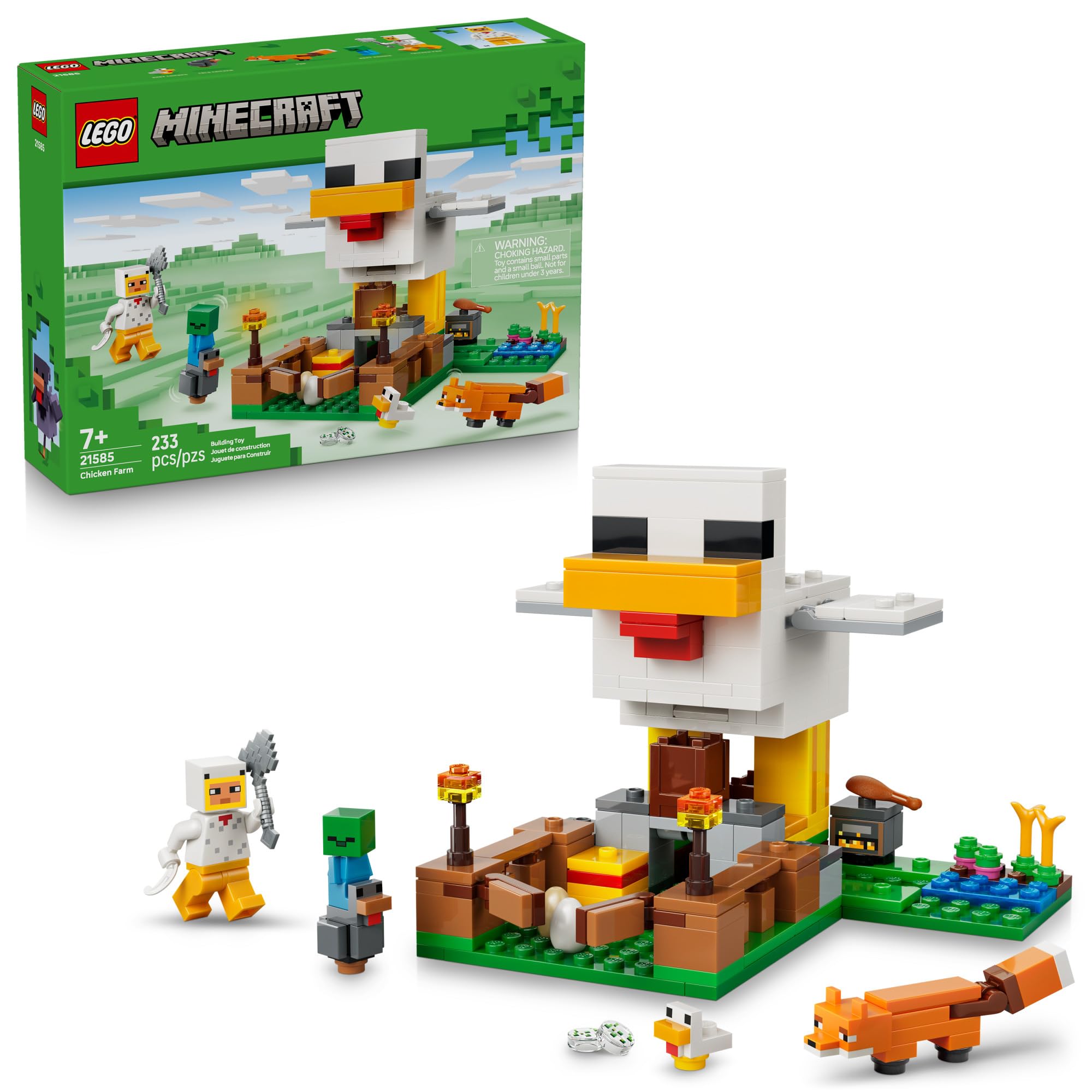 LEGO Minecraft Chicken Farm Building & Pretend Play Toy for Boys & Girls - Video Game Playset & Toy Figures for Kids, Ages 7+ - W/Chicken Fan