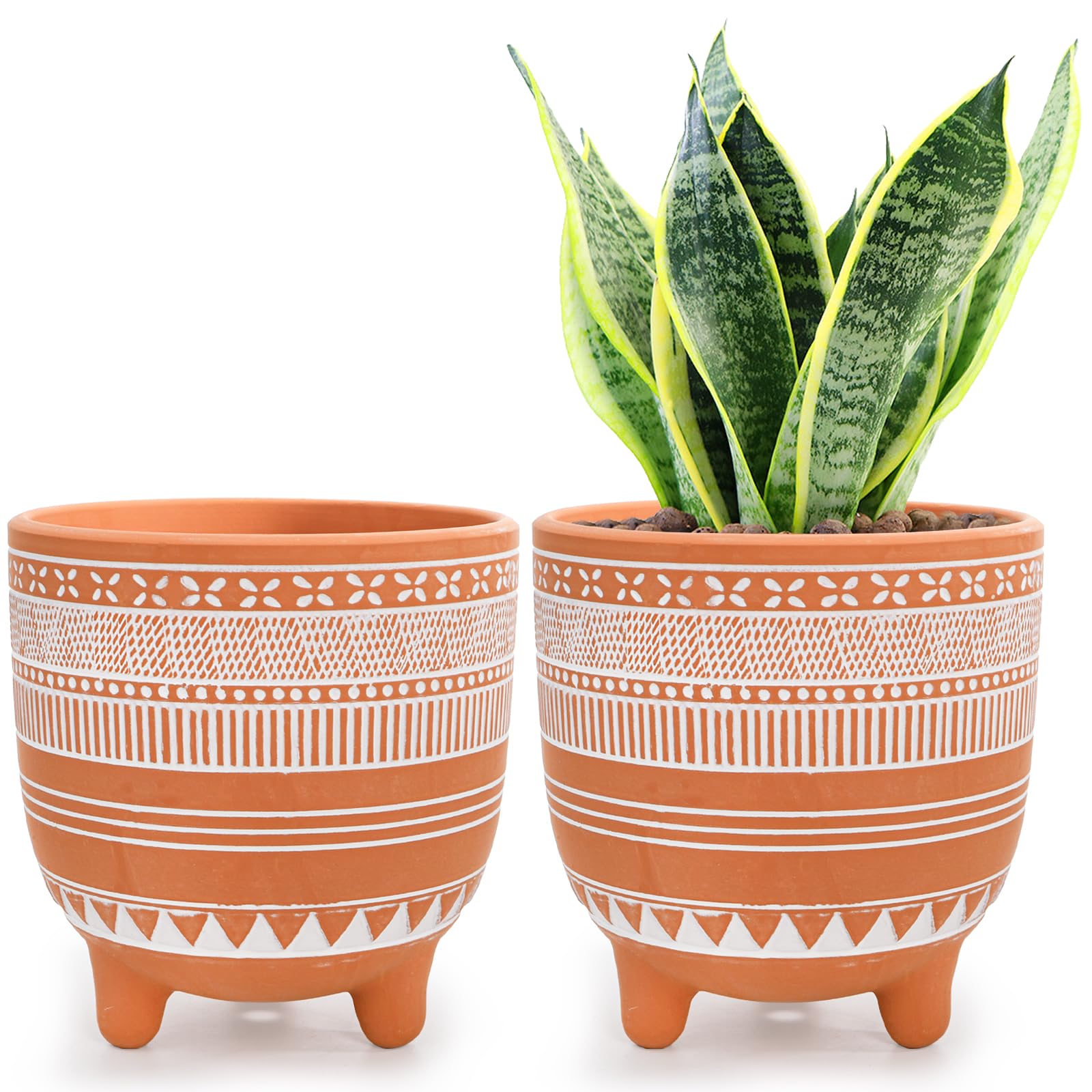 Frcctre 2 Pack Terracotta Pots, 6 Inch Succulent Clay Pottery Plant Pots Cactus Terra Cotta Flower Pot with Drainage Hole for Indoor Plants, Cactus, Succulent, Herbs