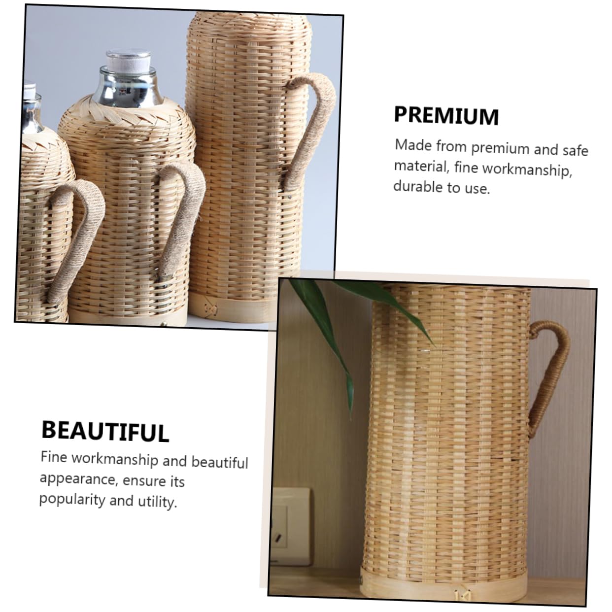 Bottiglia Termica in Vetro e Bambù Rattan da 2l, Stile Retrò