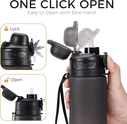 Miniatura 5 de TakeToday Botellas de agua plegables de 20 onzas, a prueba de fugas, sin BPA, botella de agua de viaje de silicona plegable con correa para popote