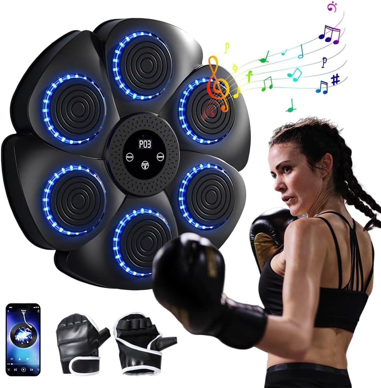 Music Boxing Machine with Bluetooth and Light, Smart Rhythm Compatible, 40cm Punching Machine, Wall-mounted Punching Bag, Music Boxing, Indoor Training Equipment, Beginner Practice Punching