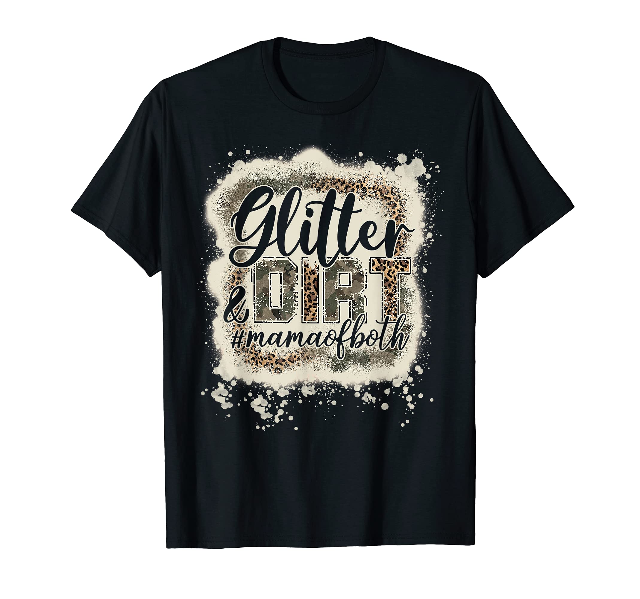 Glitter & Dirt Mama Of Both Army Mom Leopard Camo Bleached T-ShirtOEKO-TEX STANDARD 100