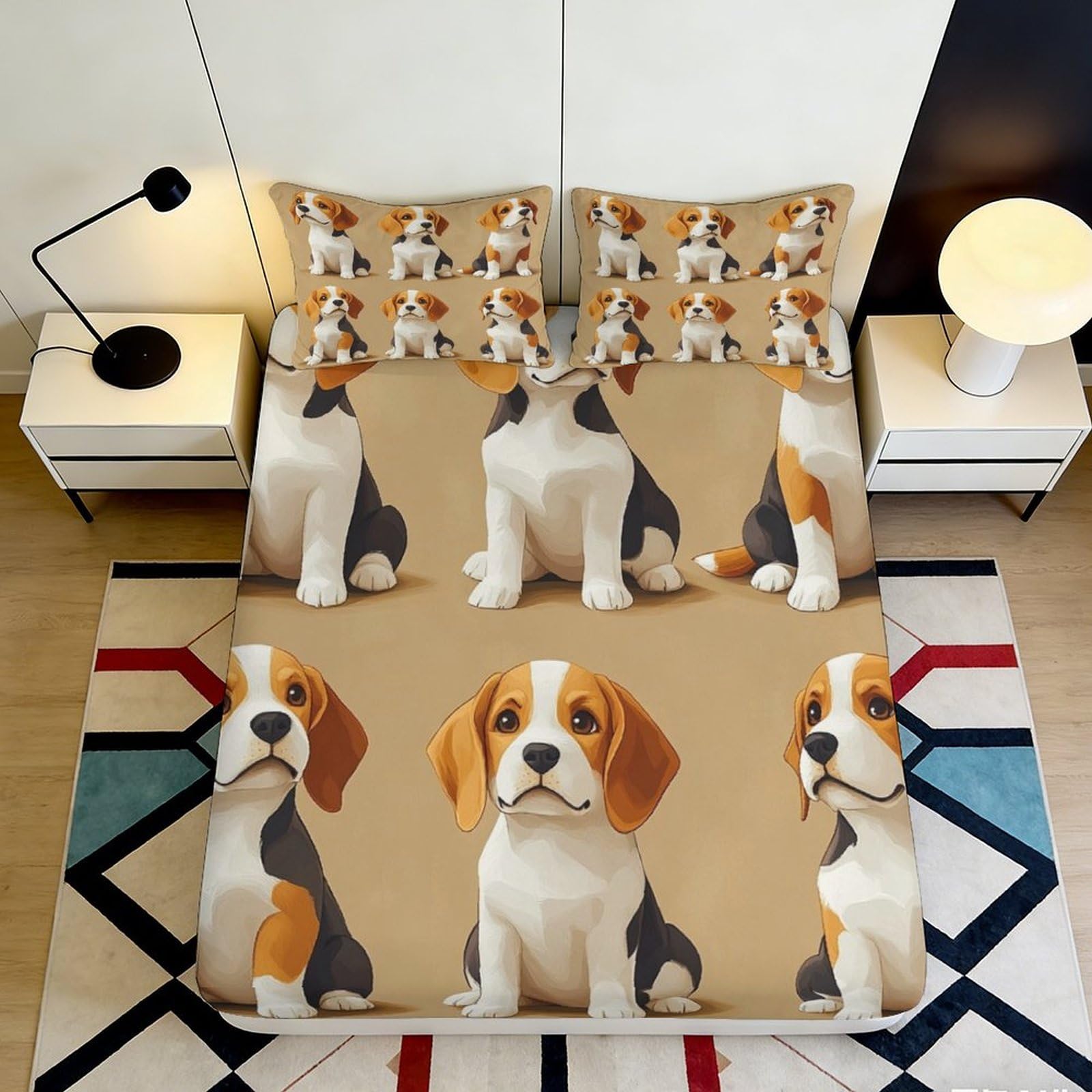 3D Printed Beagle Puppy Fitted Sheet Microfiber Soft Animal Dog Pattern Bed Cover for Bedroom Dorm Decor 90x200x25cm