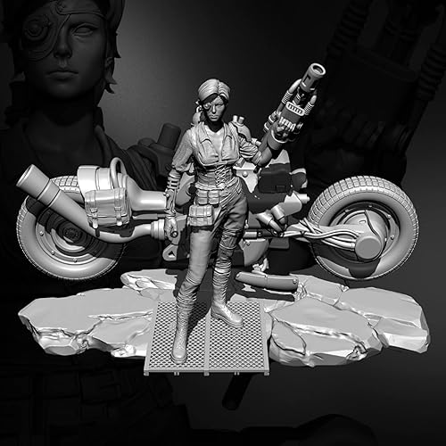 Miniatura 2 de 124 Soldado de resina modelo en miniatura Agente de fantasía soldado femenino con kit de modelo de resina de motocicleta sin montar y sin pintar
