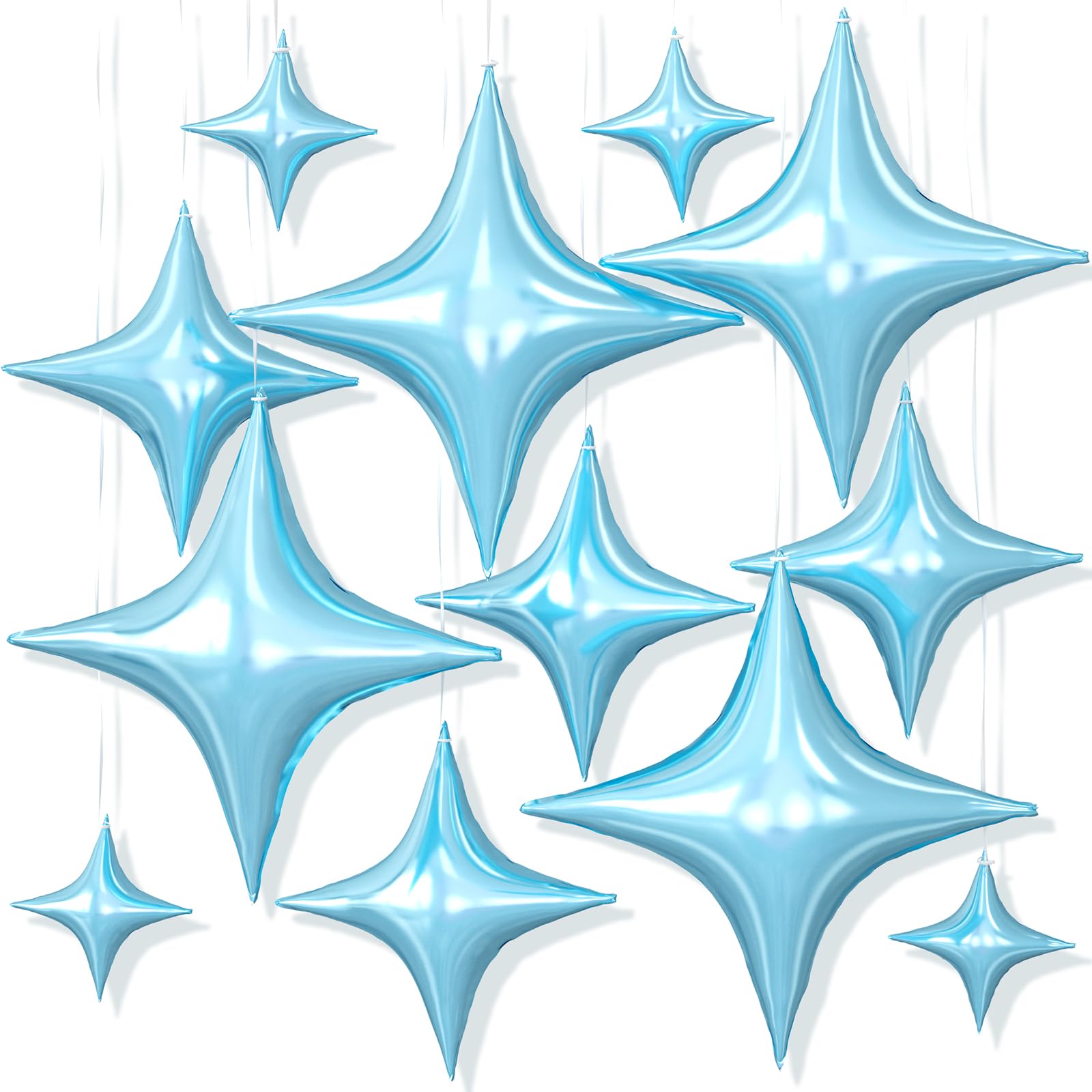 12PCS Light Blue Star Balloons, 26/18/10 Inch Star Foil Balloons, Metallic Blue Four Pointed Stars Balloon for Birthday Baby Shower Graduation Wedding Anniversary New Year Party Decorations Backdrops — image 1