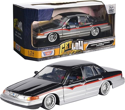 Motormax 1993-97 Ford Crown Victoria Lowrider 124 Modelo fundido a presión Negro Metálico Get Low 79024 por All Star Toys