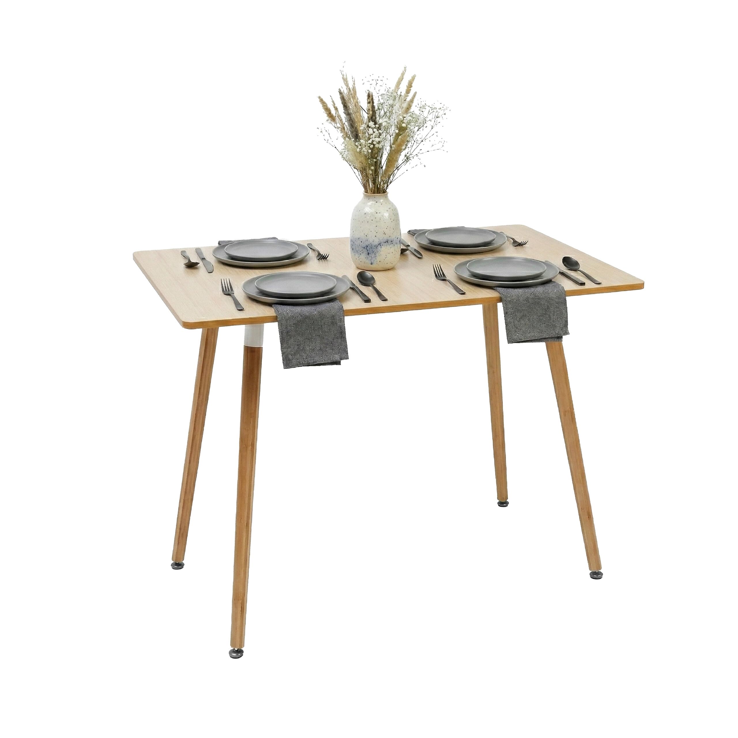 Relaxdays Table à Manger rectangulaire en MDF et Bambou, 4 pers., scandinave, Naturel, 75 x 110 x 70 cm