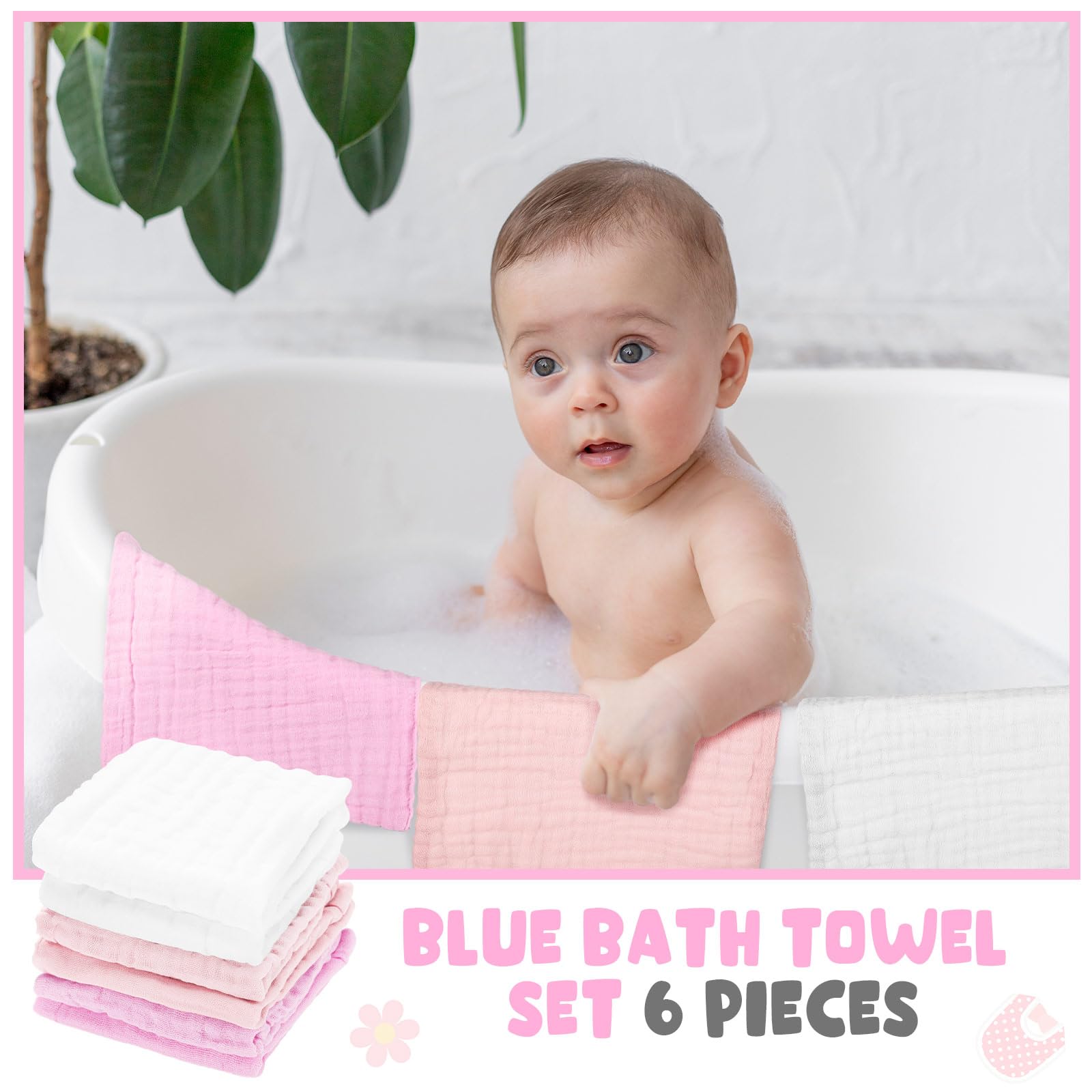 Peryiter Juego de 8 toallas de baño de muselina con capucha para bebé y paño de lavado de gasa de algodón suave, toalla de baño con capucha para bebé, toallitas absorbentes para la cara, paños para