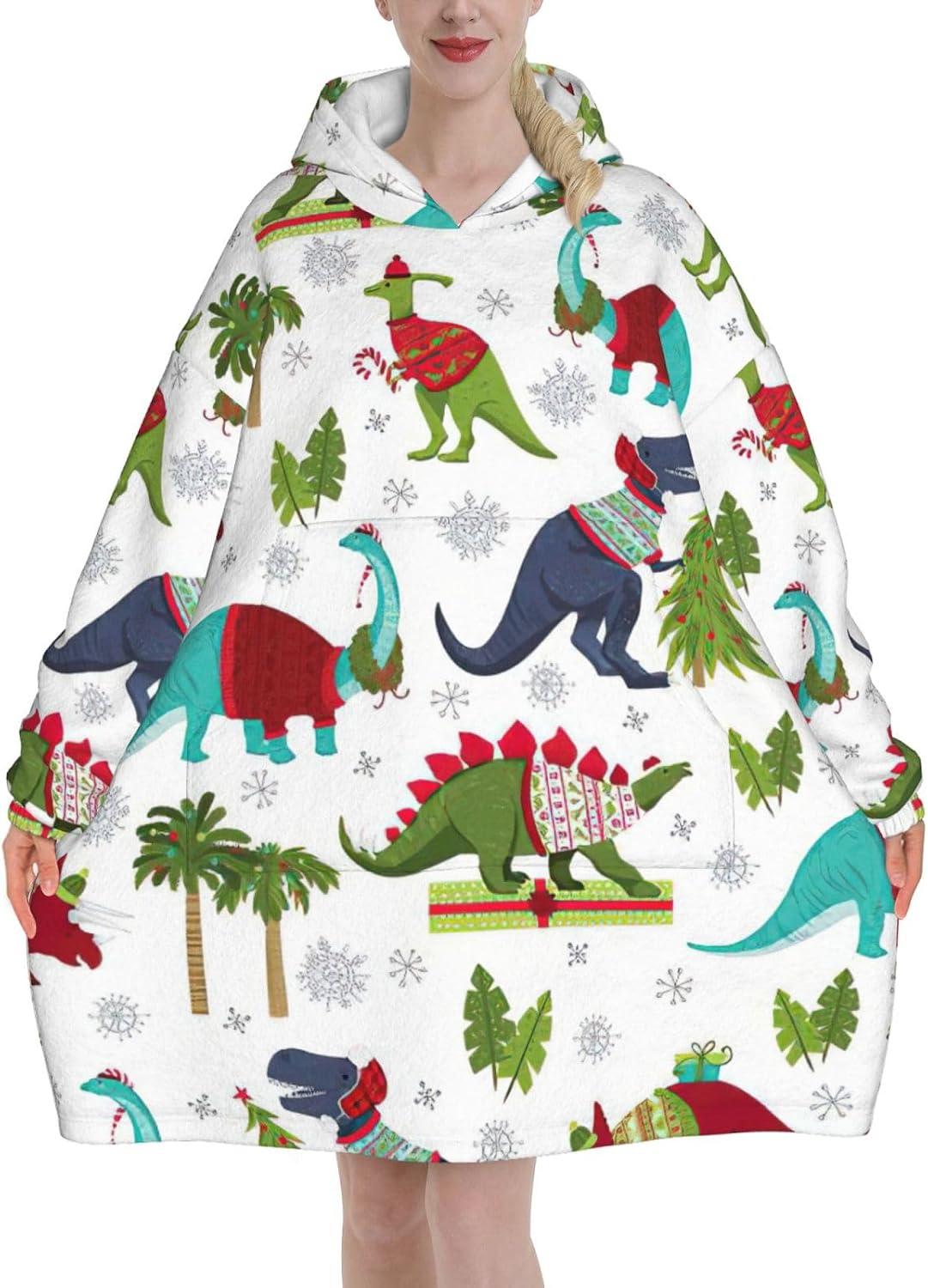 Colorful Dinosaursprint Oversized Hoodie Blanket, Super Soft Warm Comfortable Hoodie, Wearable Blanket Adult