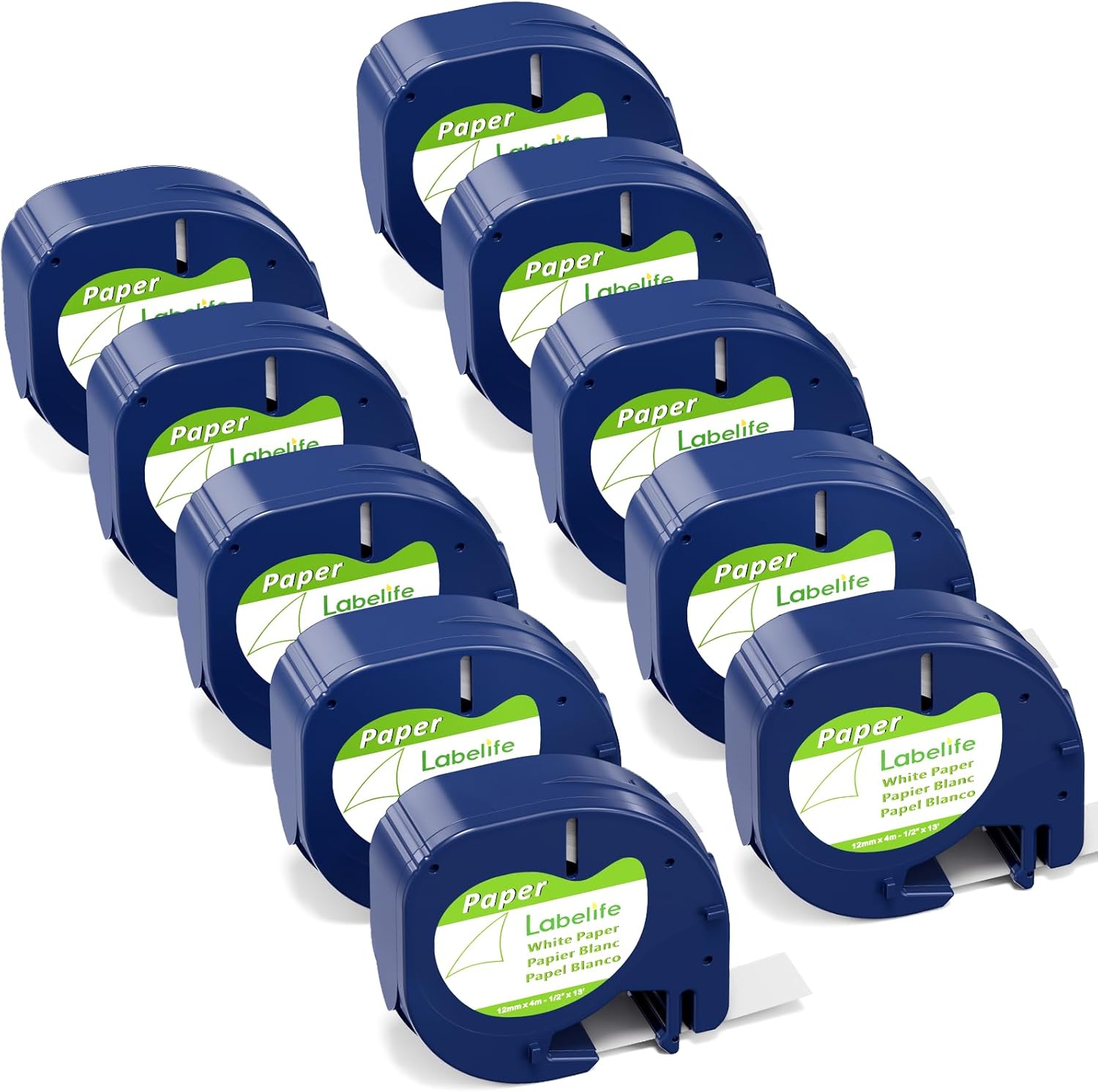 Labelife 10-Pack Label Maker Tape 91330 Compatible with Dymo LetraTag Refills White Paper 12mm x 4m 1/2" x 13' 10697 for Letra Tag LT-100T LT-100H Plus 200B Label Maker