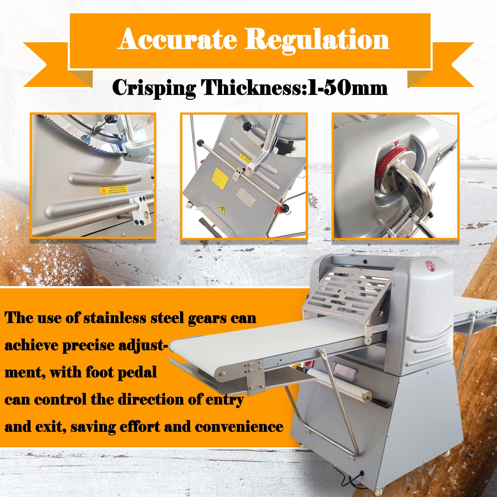 LGXEnzhuo Commercial Dough Sheeter Vertical Dough Roller Machine Stainless Steel Danish Pastry Machine 0.04-1.96'' Thickness Folding Sheeter Bread Presser 20in Reversible Roller with Foot Pedal 110V