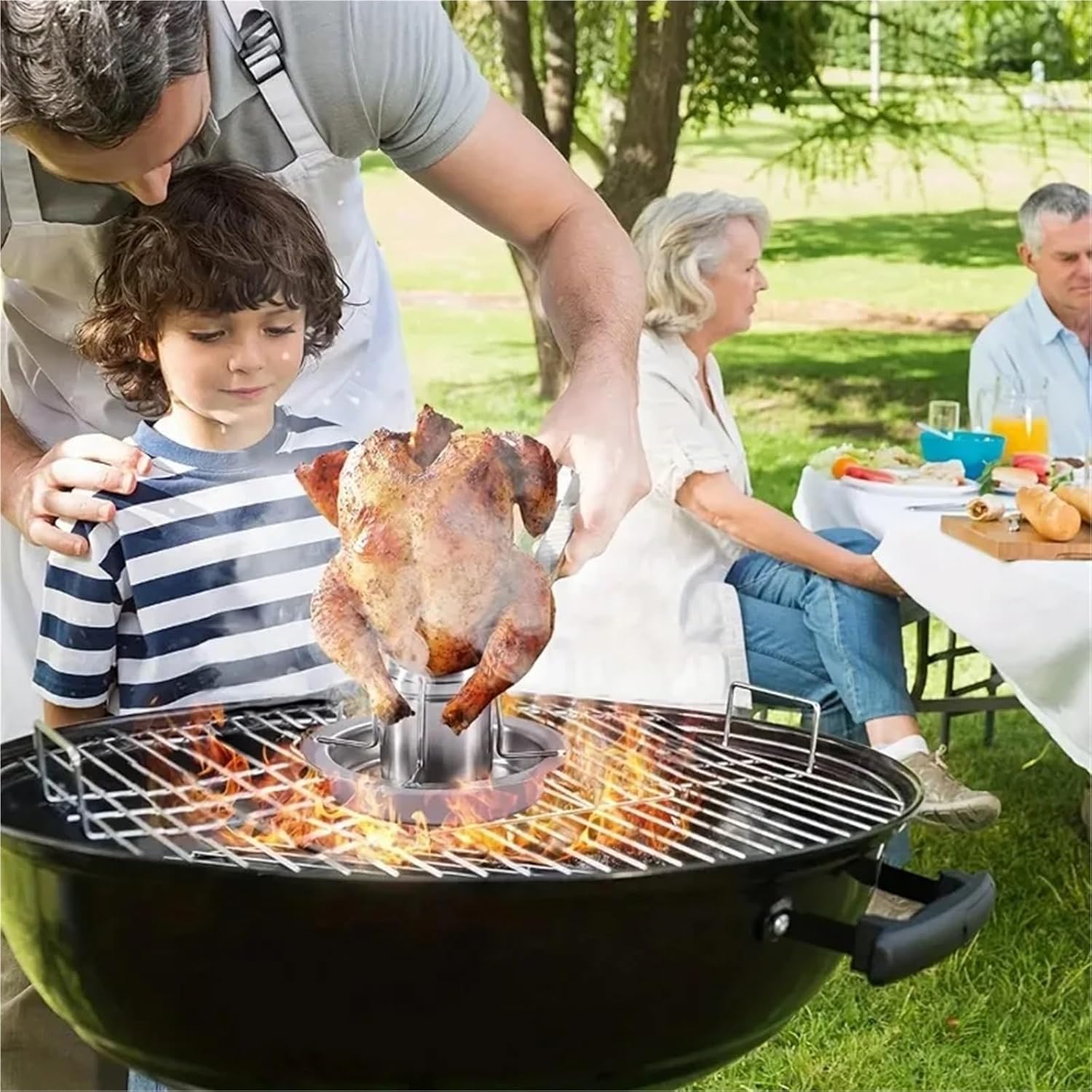 Stable 1pc Chicken Roaster Stand Stainless Steel Beer Can Vertical Holder with Drip Pan Upright Barbecue Rack for Grill