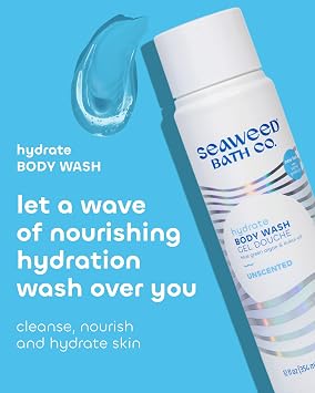 Seaweed Bath Co. Hydrate Body Wash - Unscented - Foaming Shower Gel Cleanser with Natural Ingredients - Fragrance Free and Gentle - Good For Sensitive Skin - 12 oz