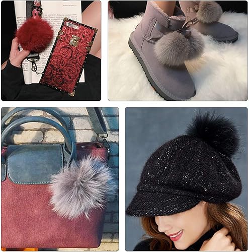 Miniatura 6 de 20 pompones de piel sintética coloridos, pompones de piel esponjosa de 4 pulgadas con lazo elástico para sombreros de punto, guantes, bolsas,