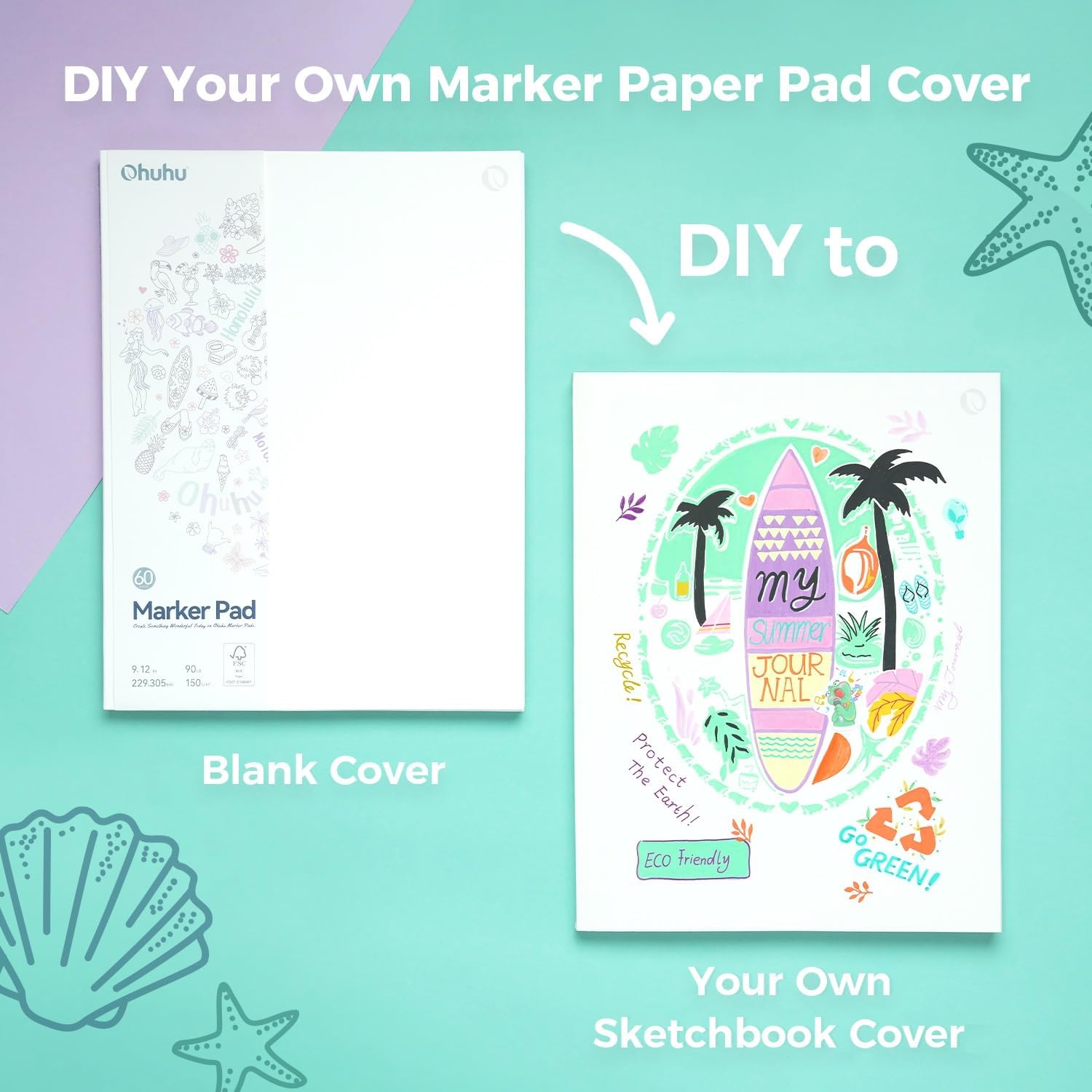 Ohuhu Double-Sided Marker Pad Art Sketchbook Bleedproof - 9"x12" Large Paper Size - 90 lb/150 gsm Smooth Drawing Paper - 60 Sheets/120 Pages, Glue-Bound Sketching Book for Alcohol Markers - Image 3