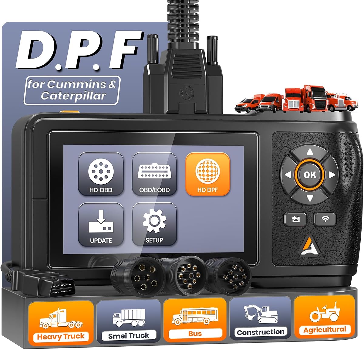 Escáner de camiones pesados HD430, restablecimiento de DPF y regeneración forzada para motores Cummins y Caterpillar, escáner diésel HDOBD de sistema completo, lector de código de herramienta de escaneo de diagnóstico OBD2 para camiones y automóviles diésel