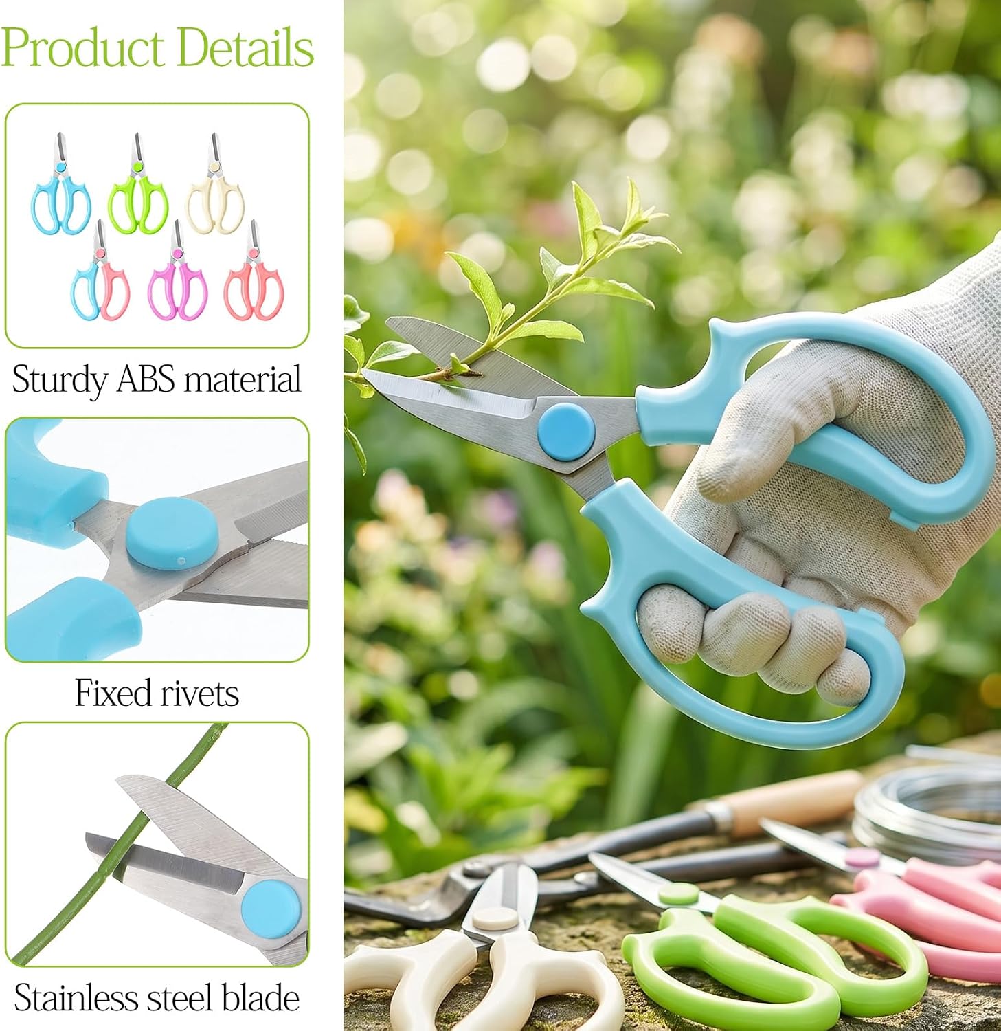 24 Pcs Floral Scissors Stainless Steel Floral Scissor for Cutting Fresh Flowers Shears Pruning Garden Plants Flower Arrangement (Blue, Pink, Purple, Blue-Pink, Green, White)