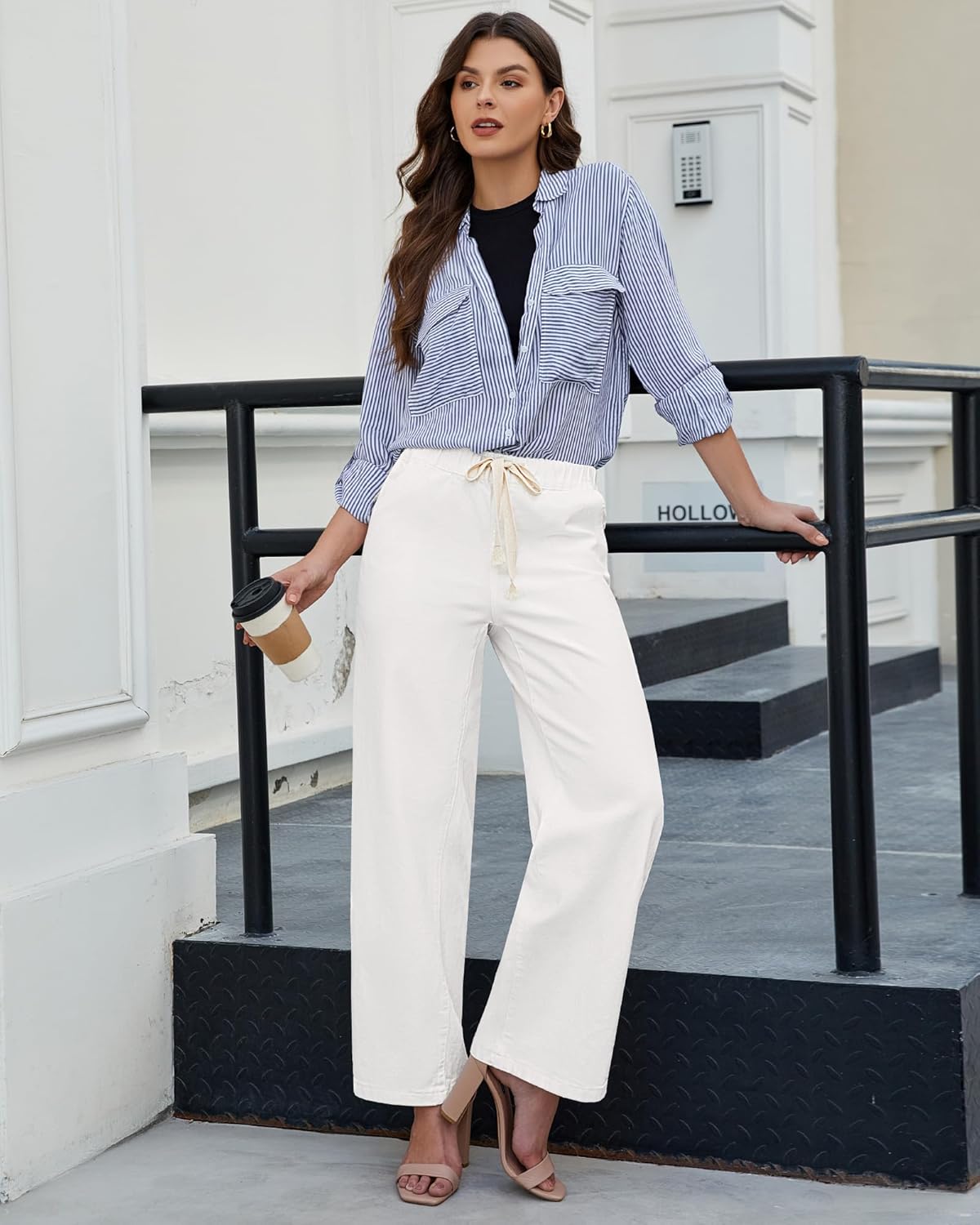 luvamia Wide Leg Jeans Woman High Waisted Trendy Pull On Elastic Waist Drawstring Stretchy Denim Jean Pants with Pockets - Image 6