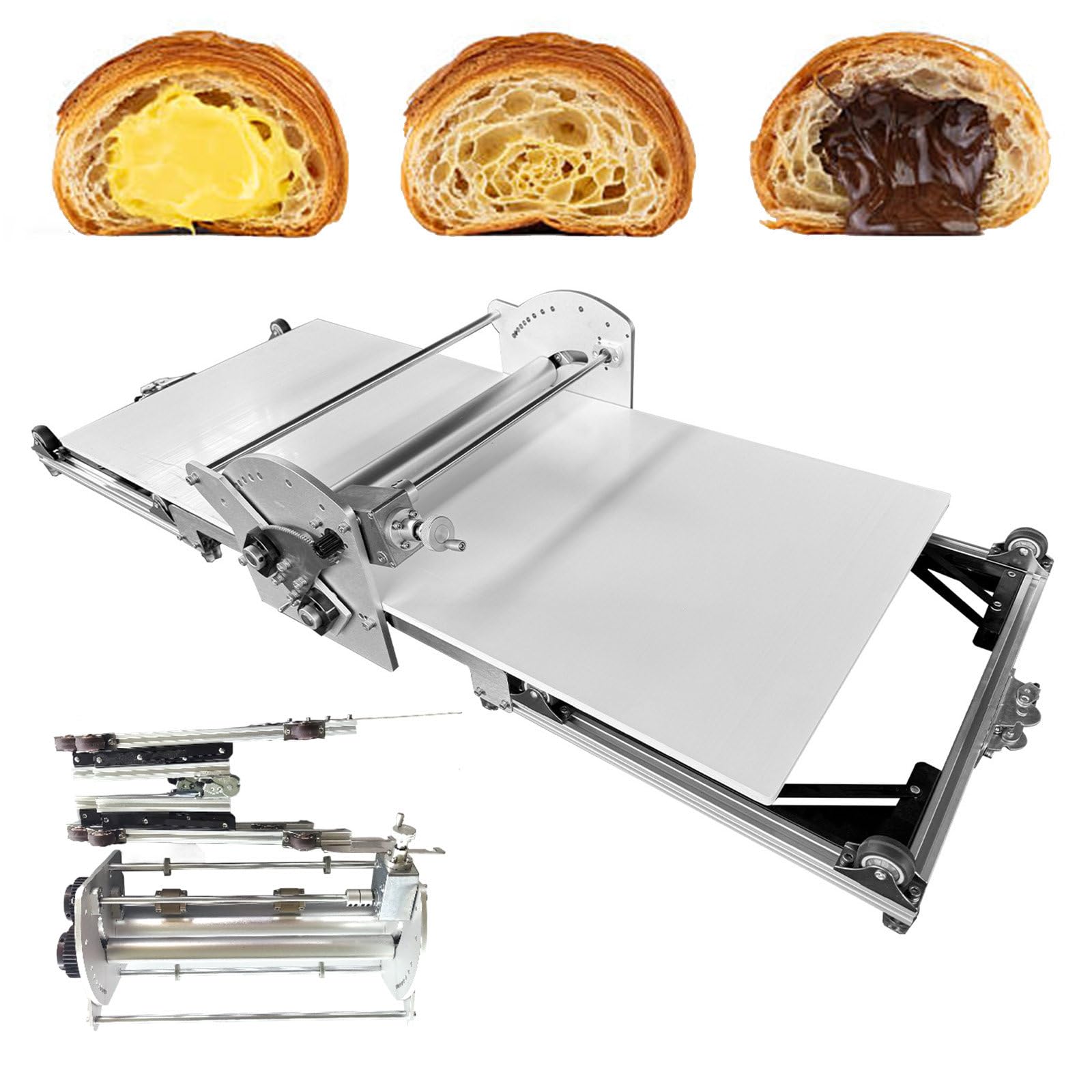 Elektrische Teigausrollmaschine und Fondant-Roller, Automatische Fondant-Teigausrollmaschine, Einstellbare Dicke 0,07 bis 1,18, Wendbare Teigausrollmaschine für Blätterteig und Fondant