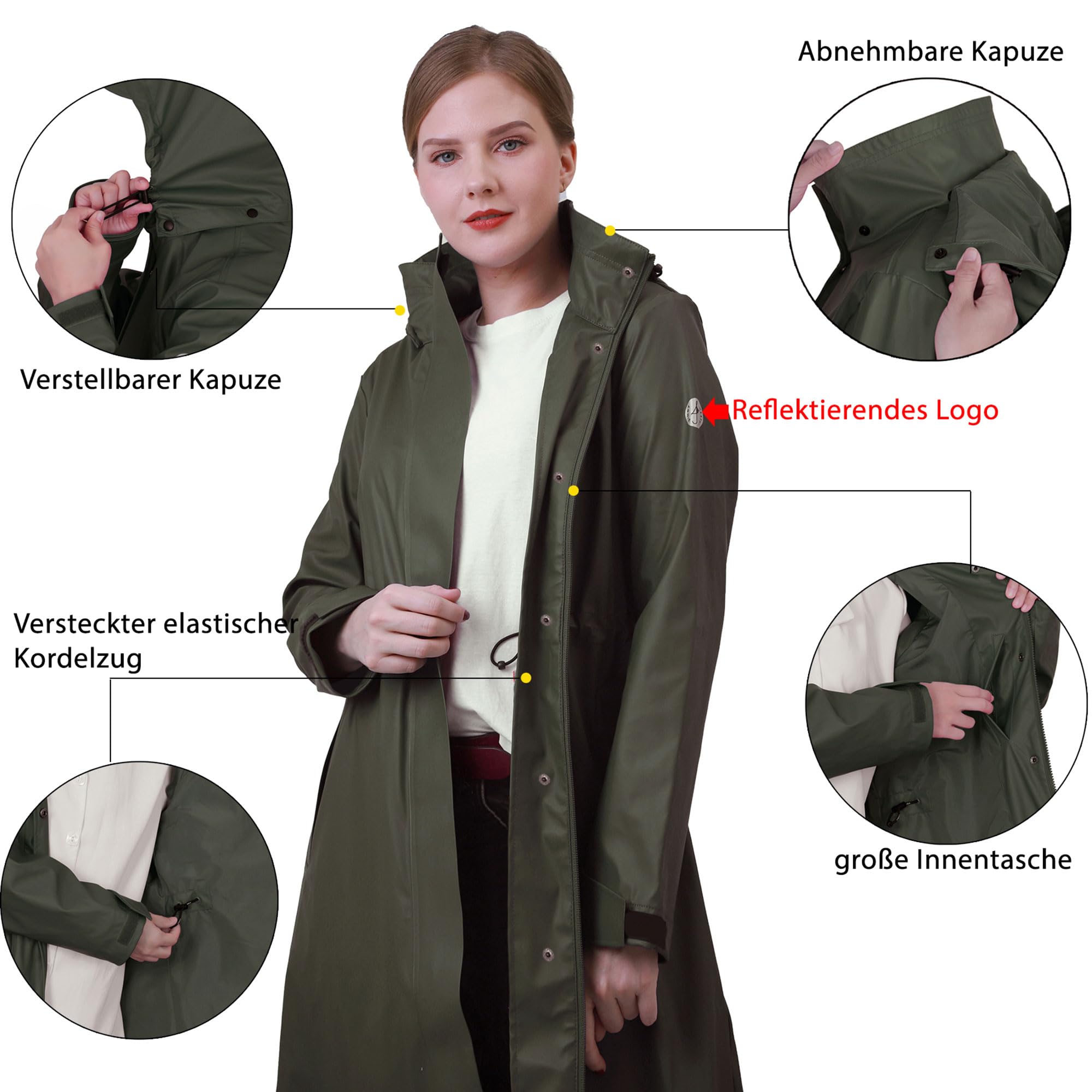 rhythm of the rain Regenmantel Damen lang Regenparka Damen wasserdicht atmungsaktiv gefütterte Regenjacke Trenchcoat Übergangsmantel Parka Outdoor