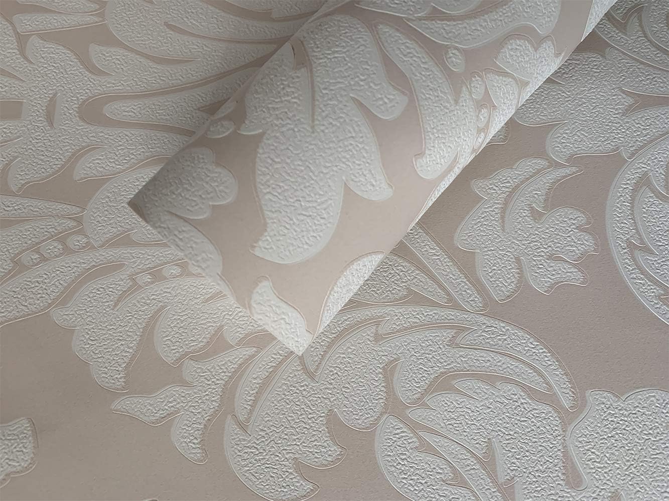 QIHANG European Vintage Damask Wall Paper PVC Embossed Textured Wallpaper Roll Home Decoration Cream-White Color Wallpaper 0.53m*10m=5.3㎡