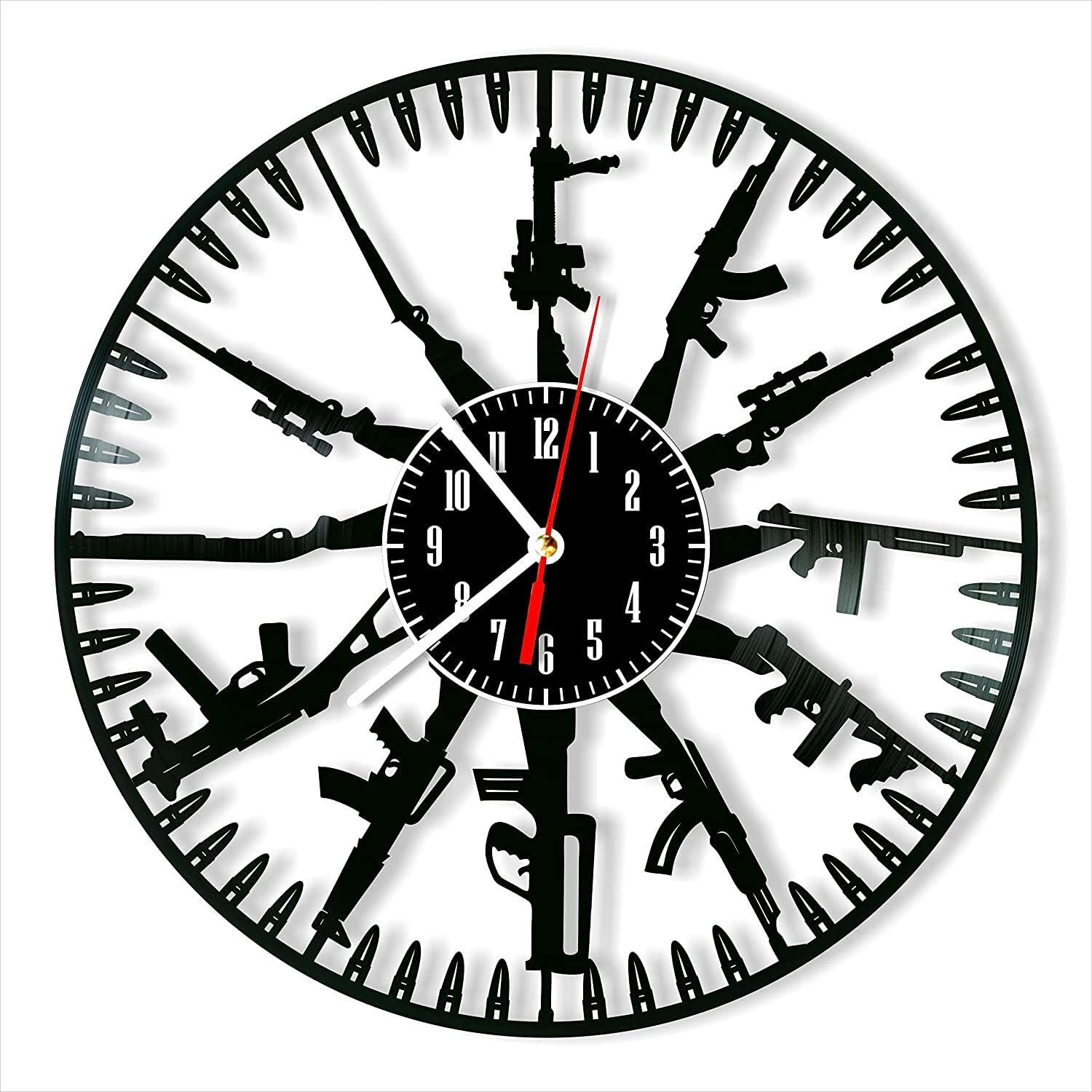 PIZADAGun Vinyl Record Wall Clock Retro Style Wall Clock Silent Home Decor Unique Art Special Home Accessories Creative Personality Gift