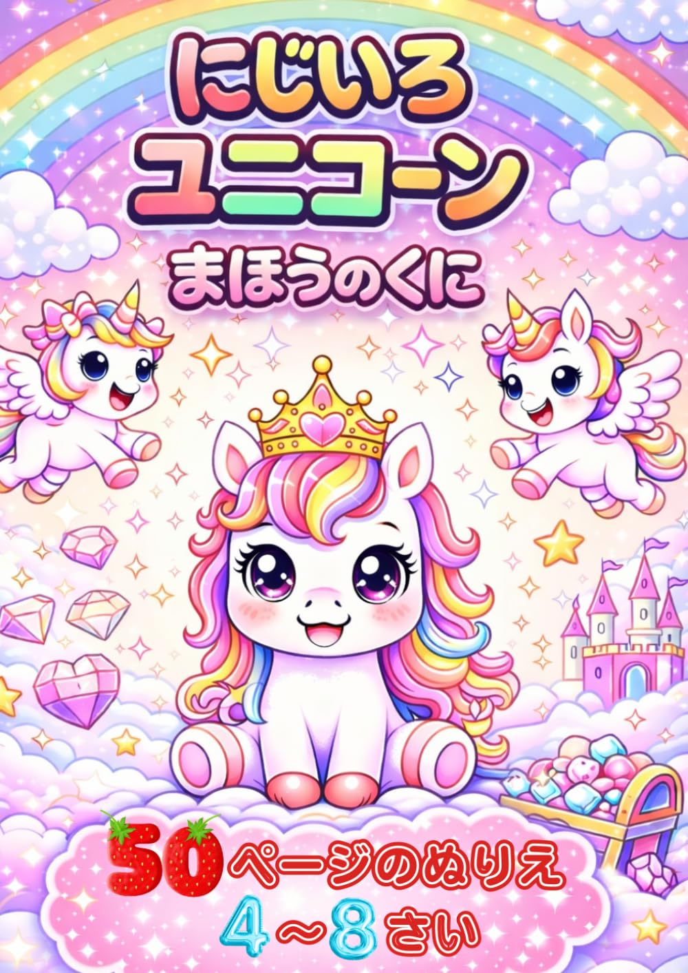 にじいろユニコーン　まほうのくに: 4〜8歳の子ども向けユニコーンぬりえ｜かわいいユニコーン・虹・お城のやさしい塗り絵50ページ