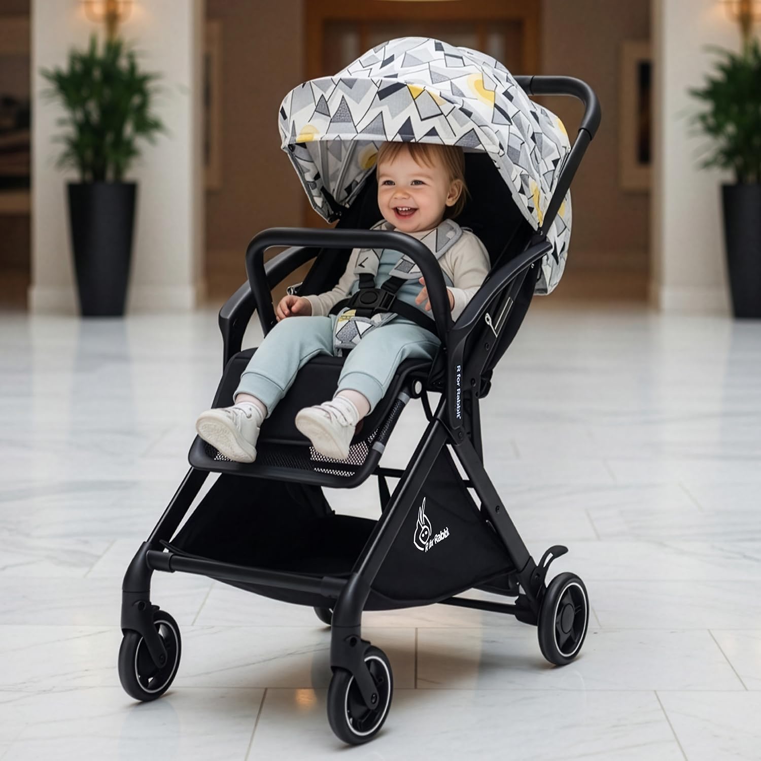 R for Rabbit Street Smart Aero Light Weight Newborn Baby Stroller| Aluminum Frame Pram with One Hand Collapsible Fold | Travel Friendly Stroller for 0-3 Years for Babies || Black Multi-image-48