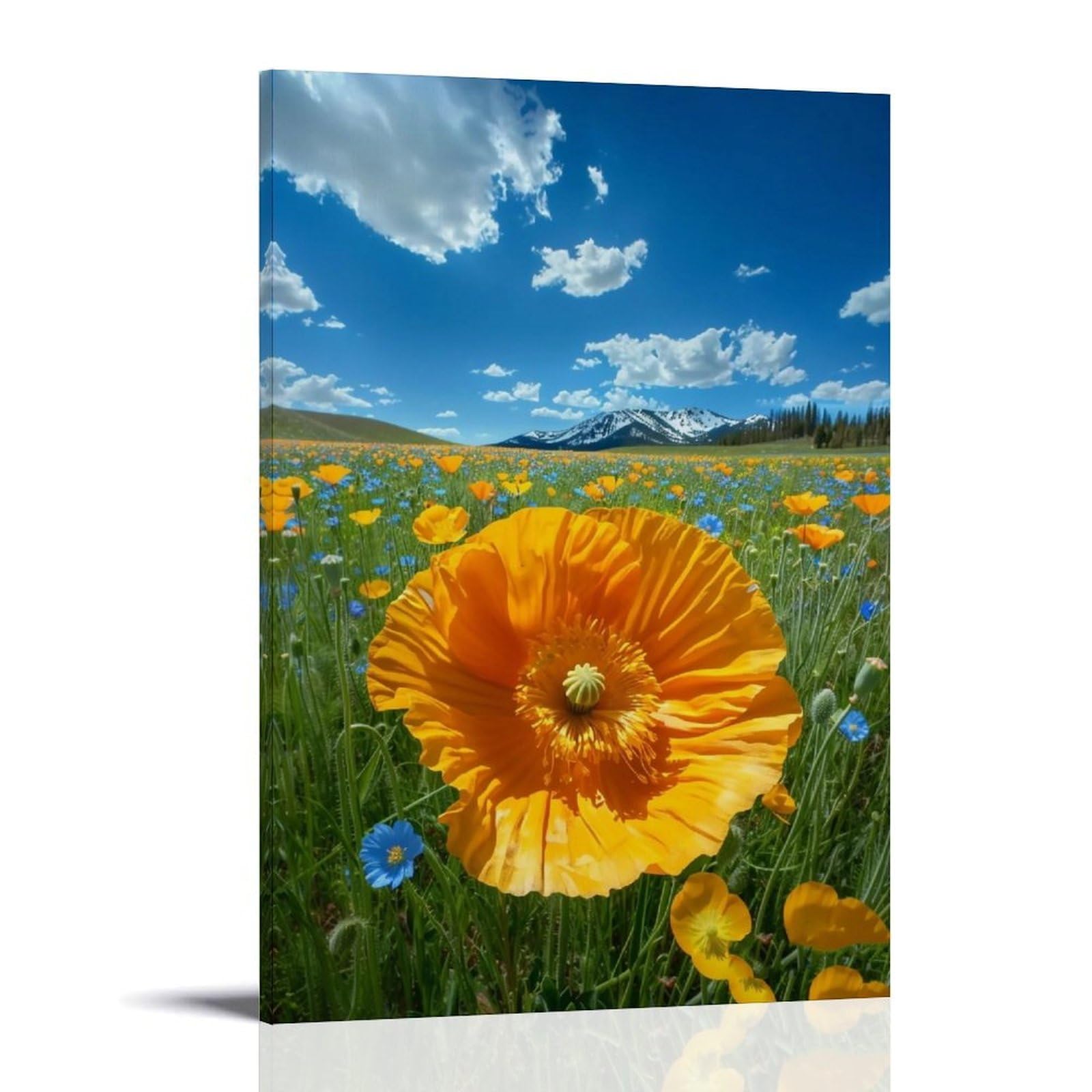 WHOUHJYE Golden Poppy Meadow 04 Poster Wall Art Canvas Vintage Aesthetic Painting Decor for Rooms 12x18inch Frame-style