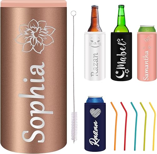 Soporte para bebidas personalizado, enfriador de latas de acero inoxidable con nombre grabado, enfriadores de logotipo para botellas de cerveza Soporte para bebidas personalizado, enfriador de latas de acero inoxidable con nombre grabado, enfriadores de logotipo para botellas de cerveza