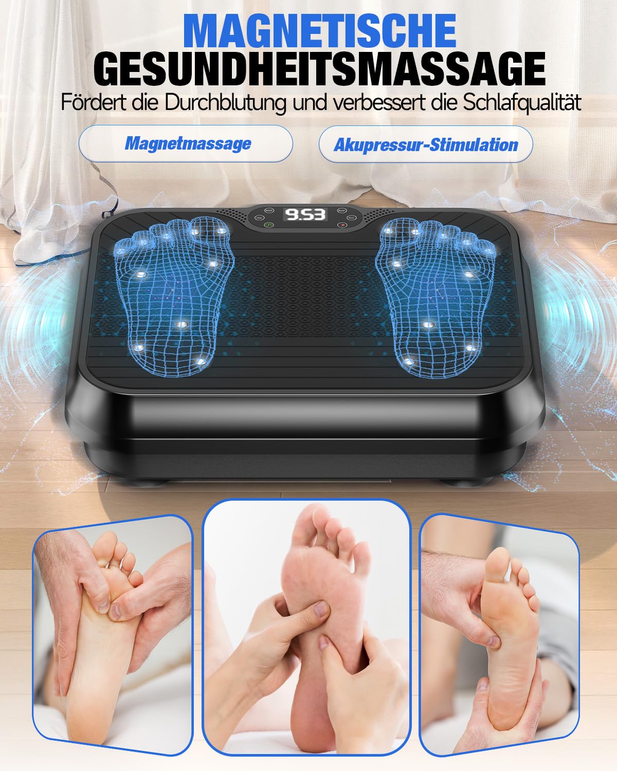 HomeFitnessCode Mini Vibrationsplatte für Frauen - Vibrationsgerät mit 250 Intensitätsstufen + 9 Vorprogramm Vibrationstrainer Zuhause für Abnahme Muskelaufbau Ganzkörpertraining
