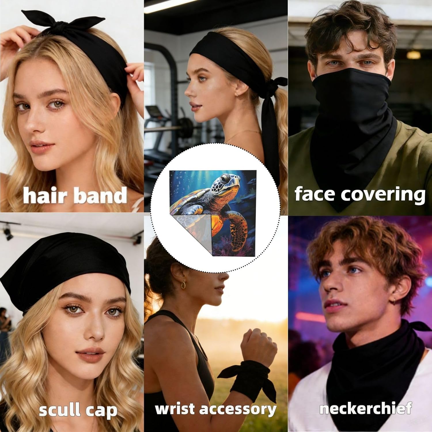 Cooling Bandanas for Men Women Square Hair Scarf 22" x 22" Novelty Headband Painted Sea Turtle Neckerchief