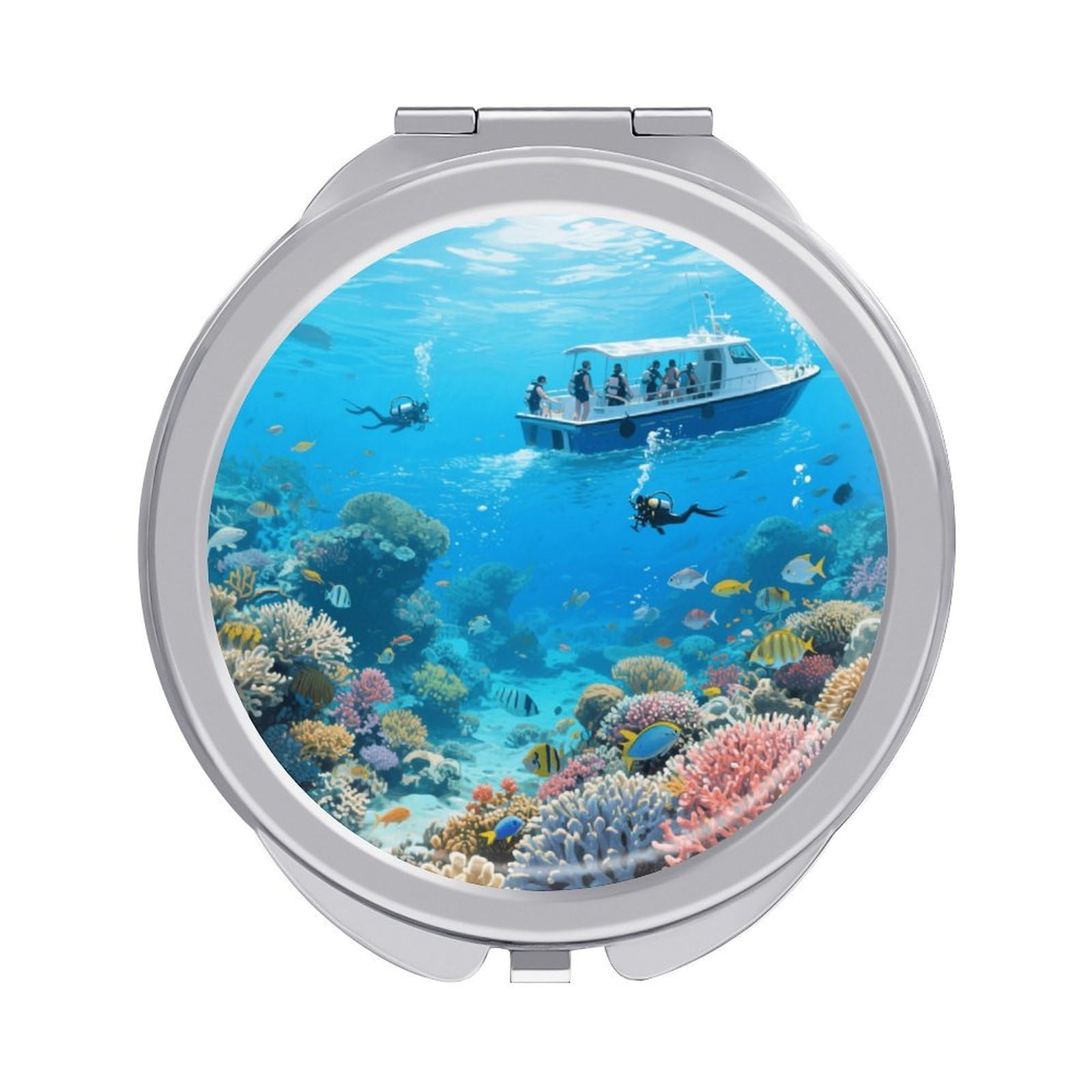 Fekiloot Style Great Barrier Reef Seascape Travel Makeup Mirror Handheld Compact Mirror Portable Pocket Mirror Double-Sided 1X/2X Magnifying For Handbag And Purses