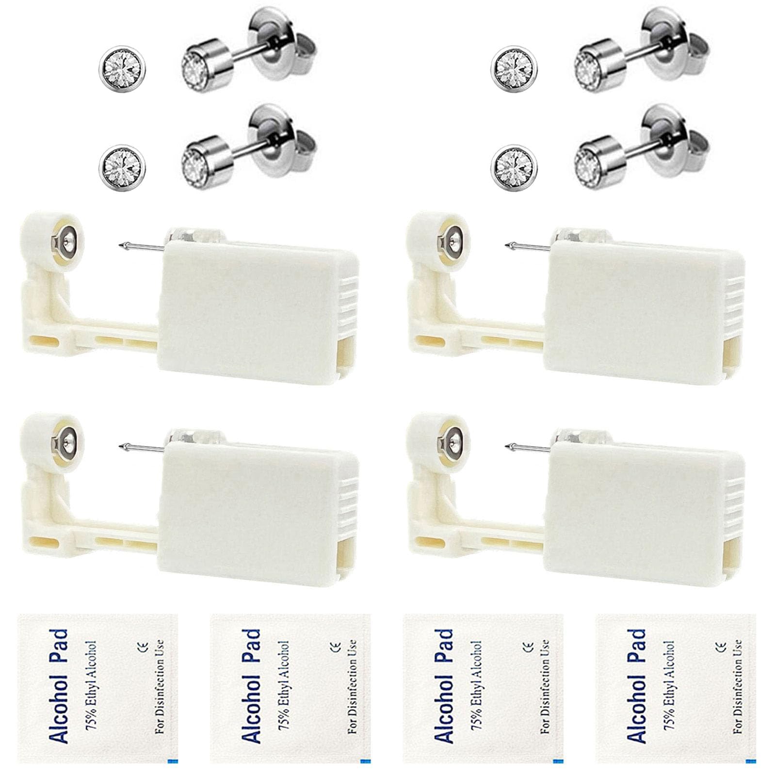 Dzxin 4 Pack Ear Piercing Gun Kit, Disposable Self Ear Piercing Gun Kit with Earring Studs Safety Ear Piercing Gun Kit Tool (White)