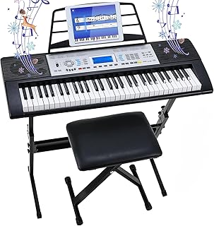 LIFERUN Keyboard Piano 61 Tasten, Digital Klavier-Keyboard Set, mit Ständer, Hocker, 500 Sounds & 3-stufiger Lehrmodus,Doppellautsprechern,LCD-Bildschirm, Electronic Keyboards kinder