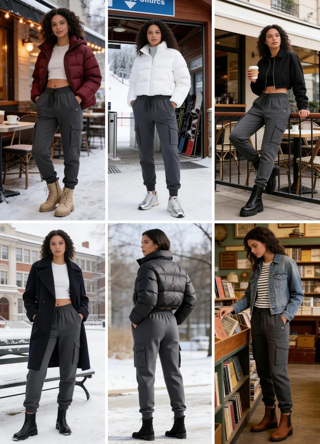 Women's Fleece Lined Cargo Joggers Sweatpants Scrubs Water Resistant Winter Hiking Pants Snow - Image 3