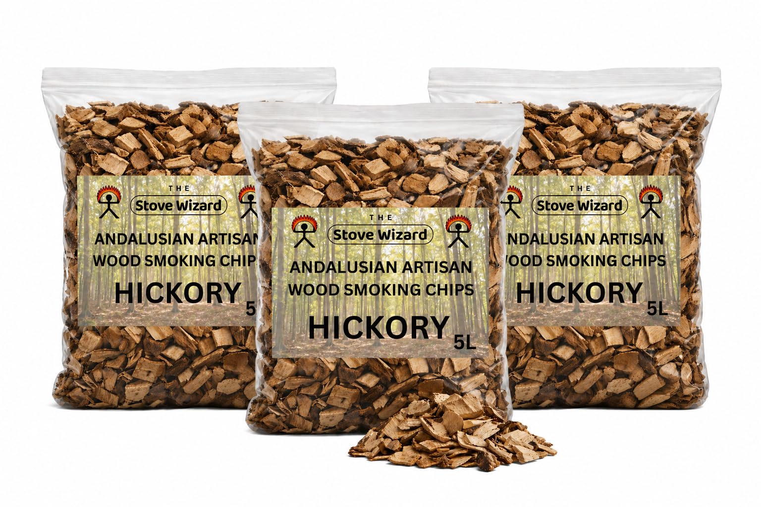 The Stove Wizard Hickory Smoking Wood Chips Bundle 3 x 5 Litres