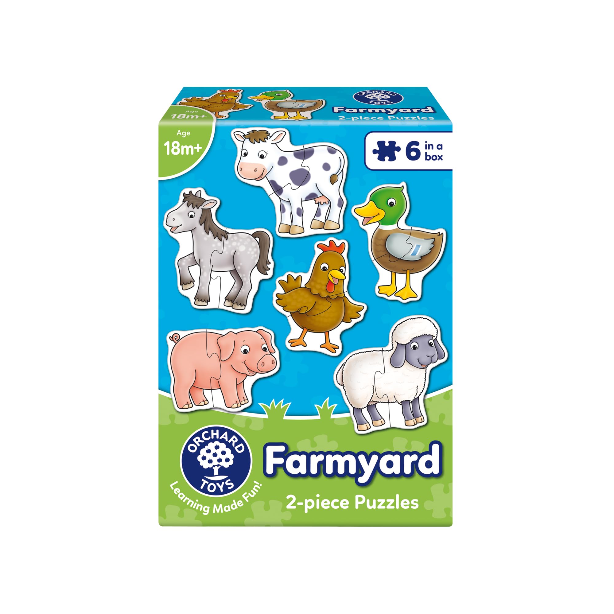 Orchard Toys Farmyard Jigsaw Puzzles, Six Puzzles in a box, 2-Piece Puzzles For Toddlers Ages 18mths +, First Puzzle, Develops Hand-Eye Coordination