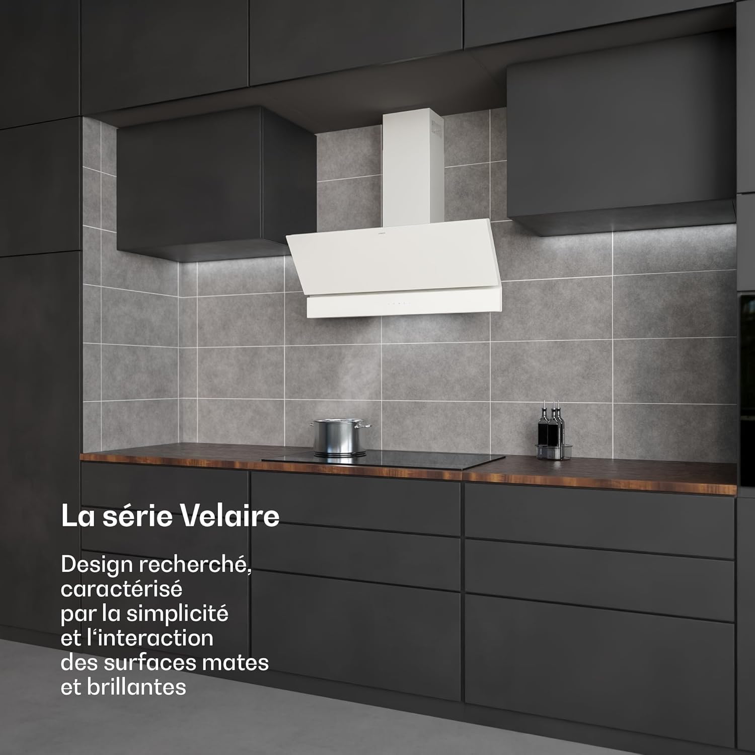 Klarstein Velaire 90cm Range Hood in a modern kitchen with a pot on the hob