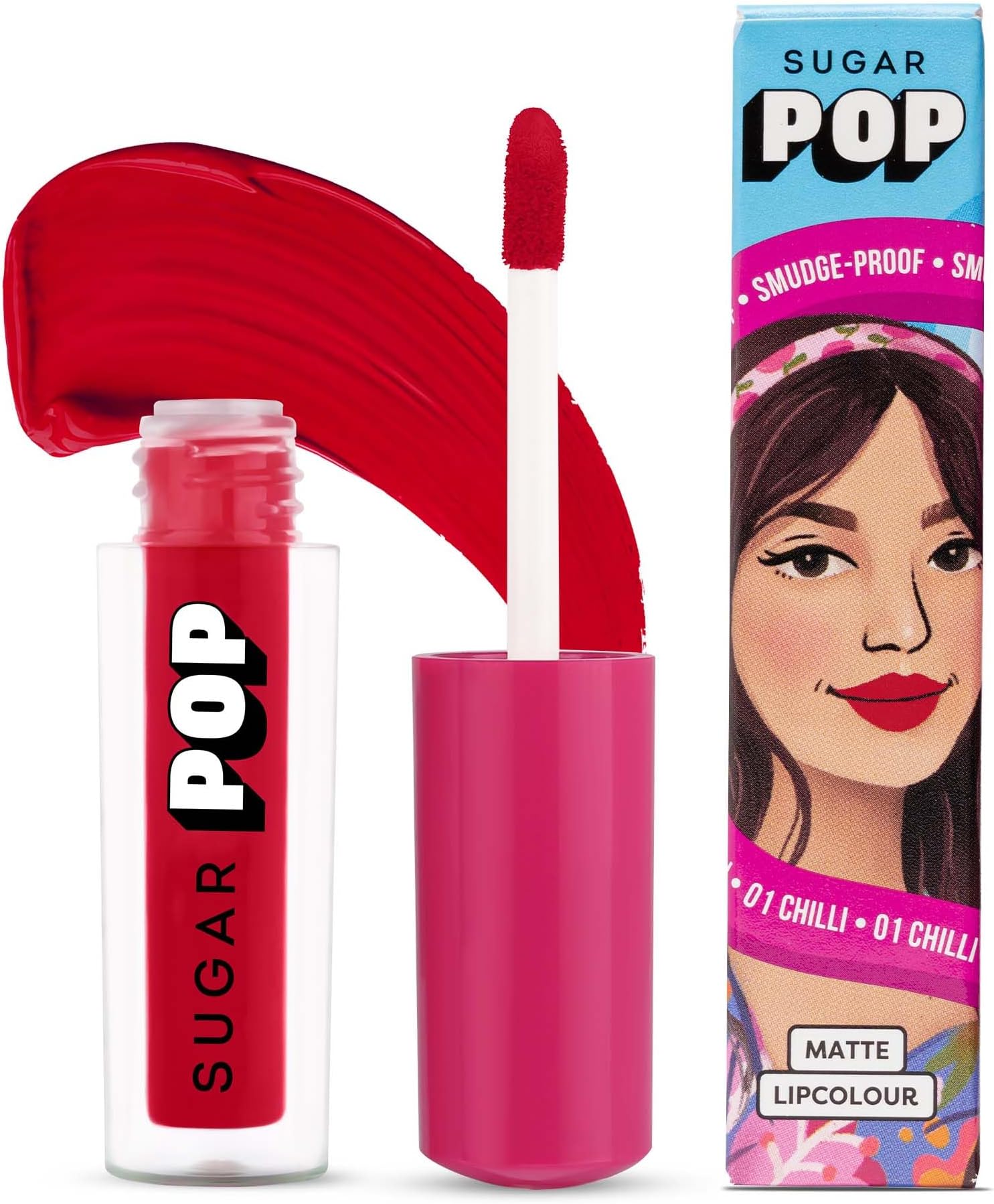 SUGAR POP Matte Lipcolour | Vitamin E | Super-Pigmented | Smudge-proof | 1.6 ml - 01 Chilli