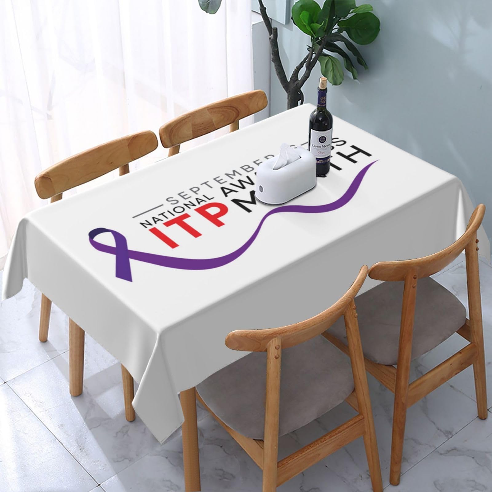 JunHeArt Itp Awareness Month Tablecloth Rectangle Table Cover Washable Table Cloths Decor For Kitchen 54" X 72"