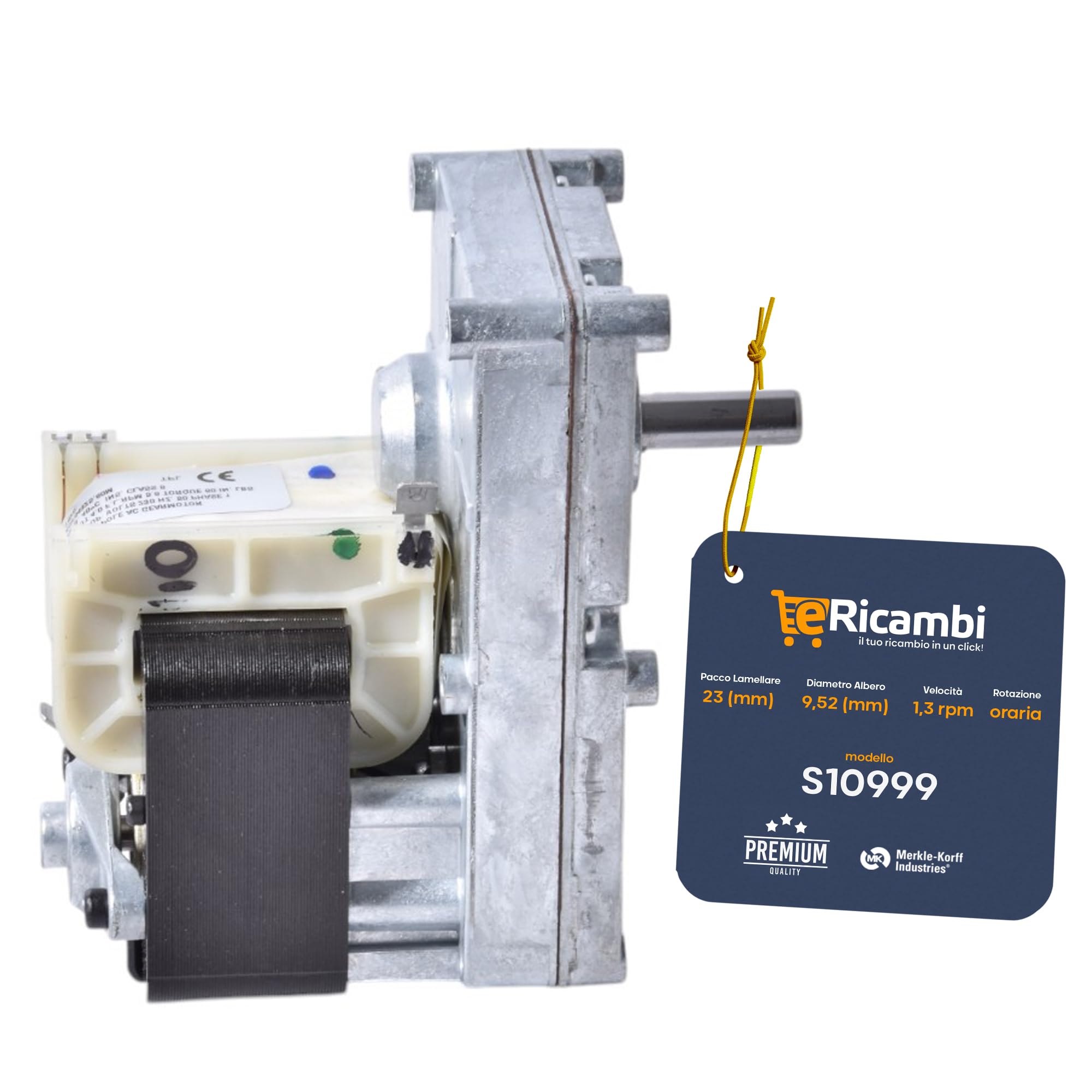 ERICAMBI®, Motoriduttore per Stufe a Pellet Merkle Korff S10999 - velocità 1,3 RPM - Coppia 135 in/LBS - Diametro Albero 9,52 mm - Rotazione Oraria - Alta qualità e Prestazioni