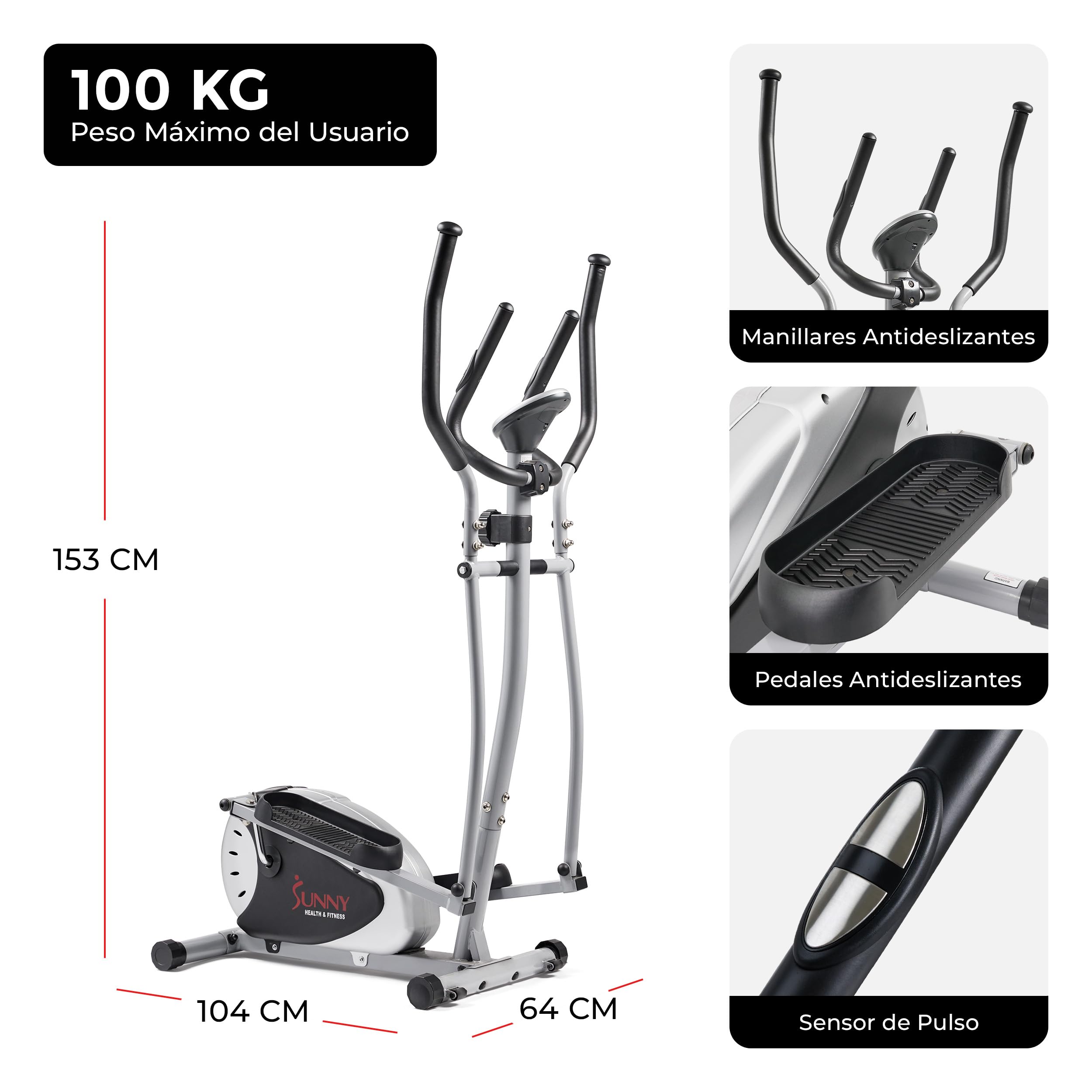 Sunny Health & Fitness Smart Elíptica para Entreno de Brazos y Piernas